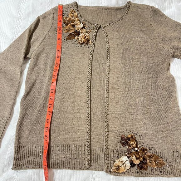 Vintage Wool Blend Embellished Cardigan Brown - M - Picture 11 of 13